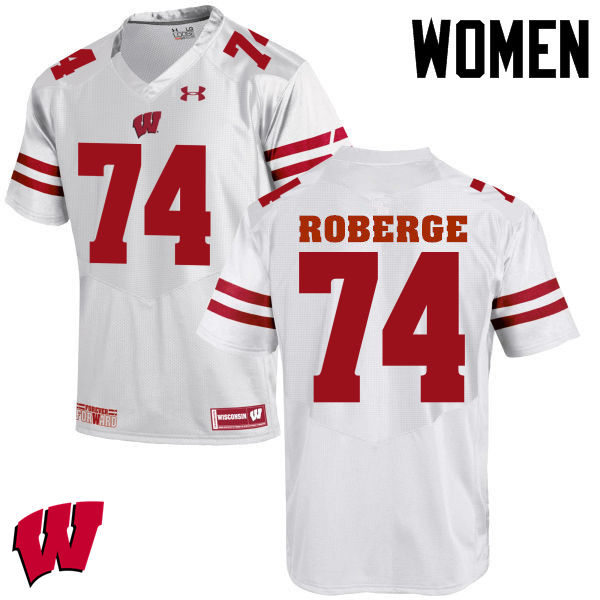 Women Wisconsin Badgers #74 Gunnar Roberge College Football Jerseys-White - Click Image to Close